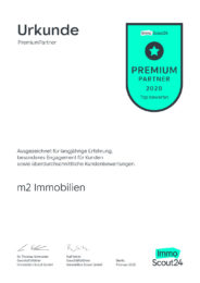 m2 Immobilien Immoscout Premium Partner Urkunde 2020